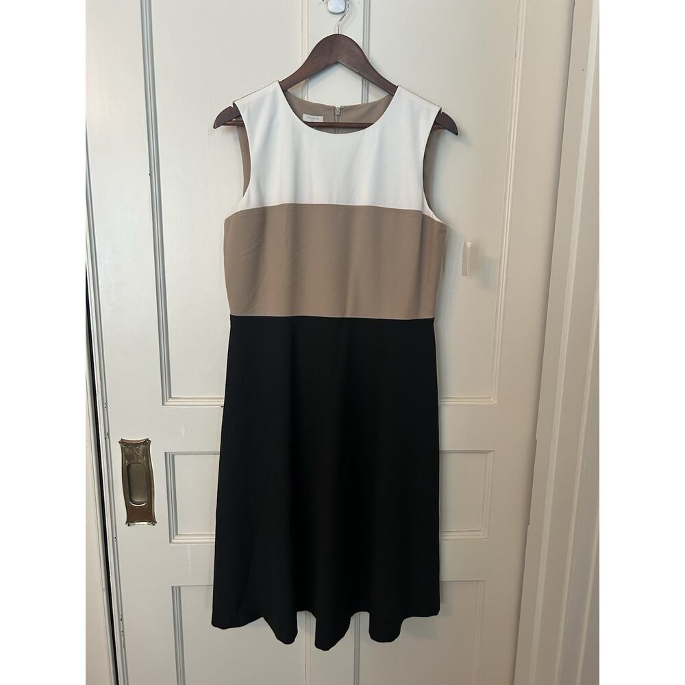 Talbots Color Block Fit and Flare Knee Length Dress Womens Size 12 Tan Black NWT